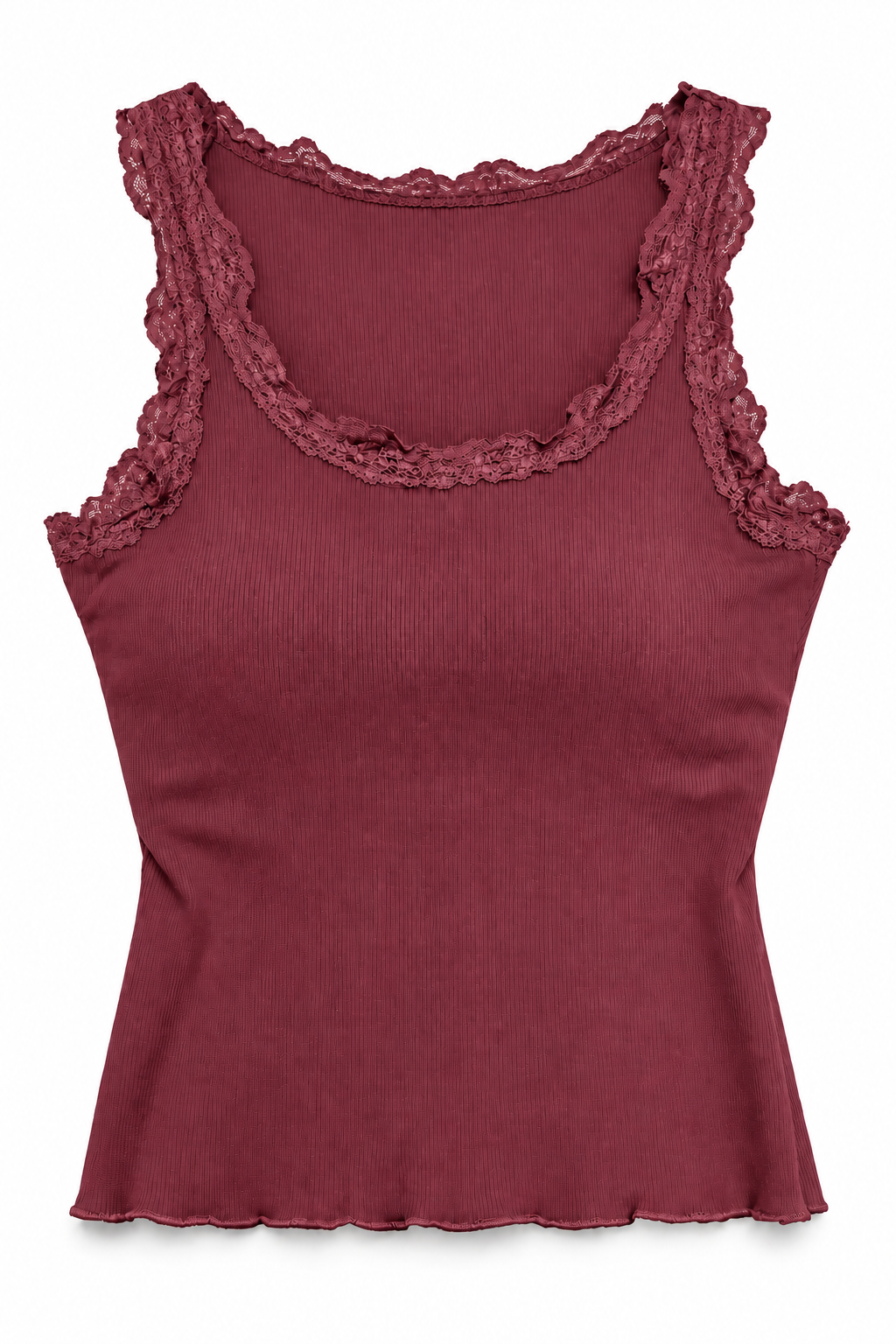 Blusa básica con Detalle de encaje vino