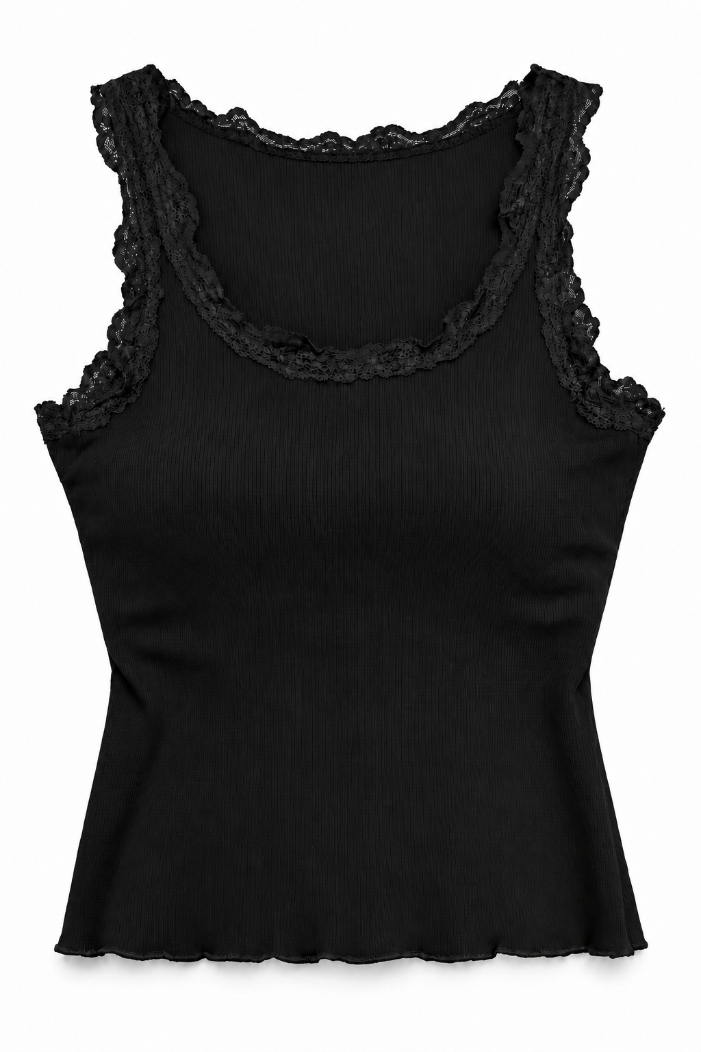 Blusa básica con Detalle de encaje negra