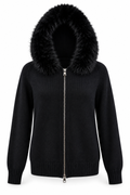 Sweater negro con gorro de peluche -Exclusivo online