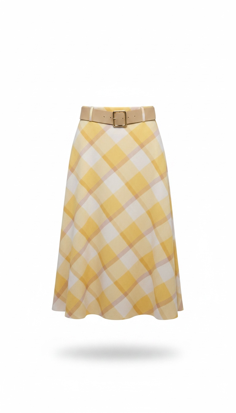 Falda Midi Cuadros Amarillo | Con Cinturón