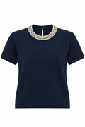 Blusa tejida con pedrería azul