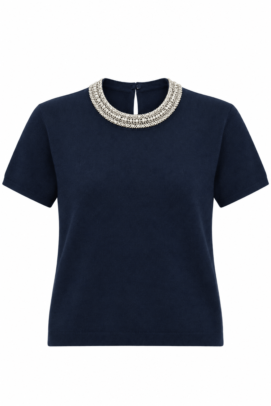Blusa tejida con pedrería azul