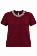 Blusa tejida con pedrería vino