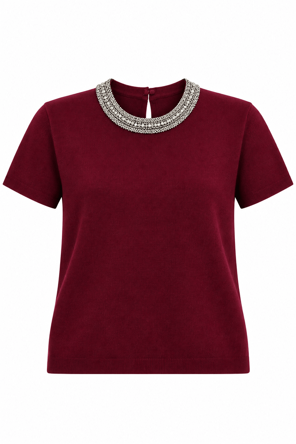 Blusa tejida con pedrería vino