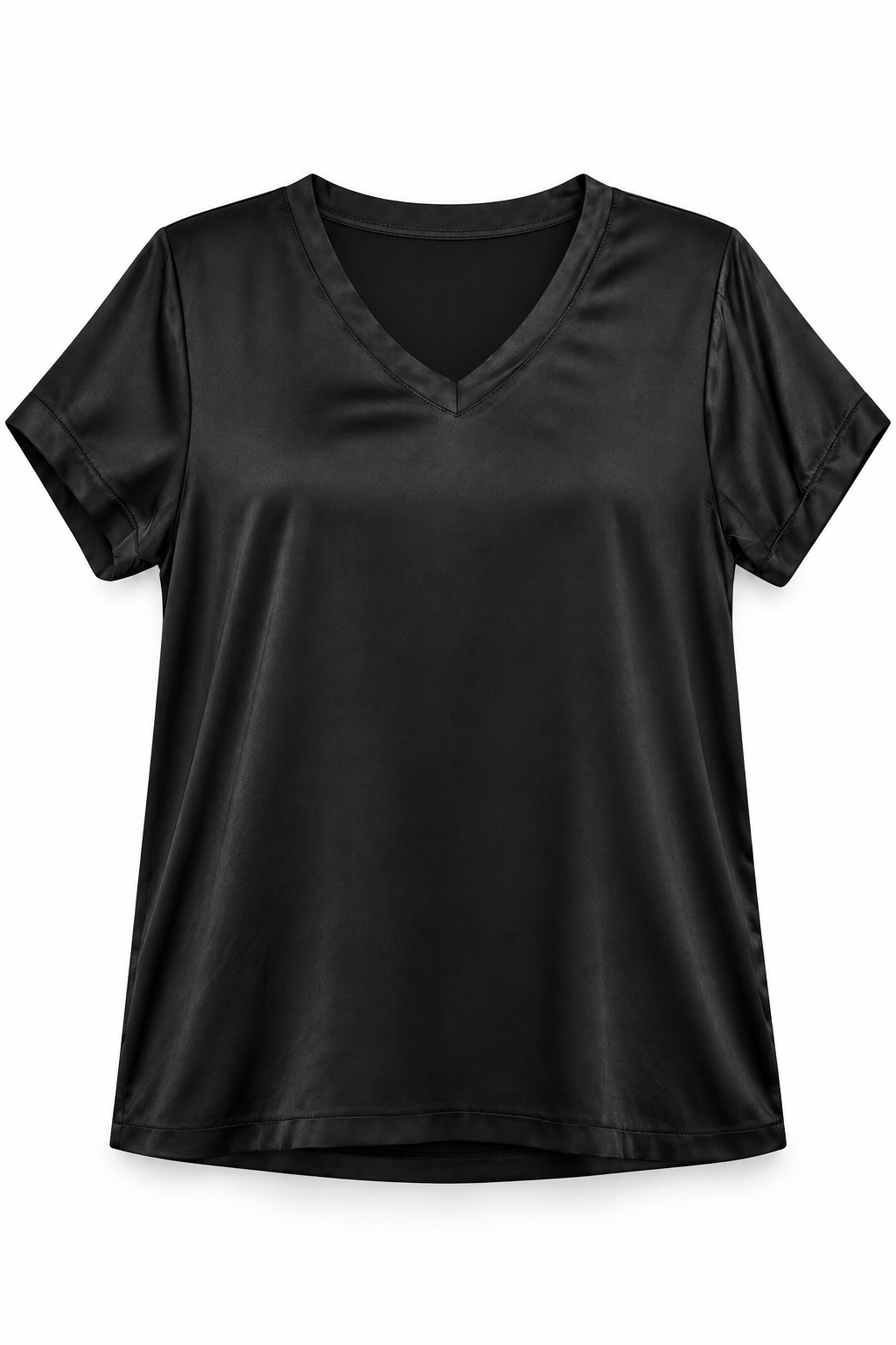 Blusa satín cuello V negro