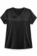 Blusa satín cuello V negro