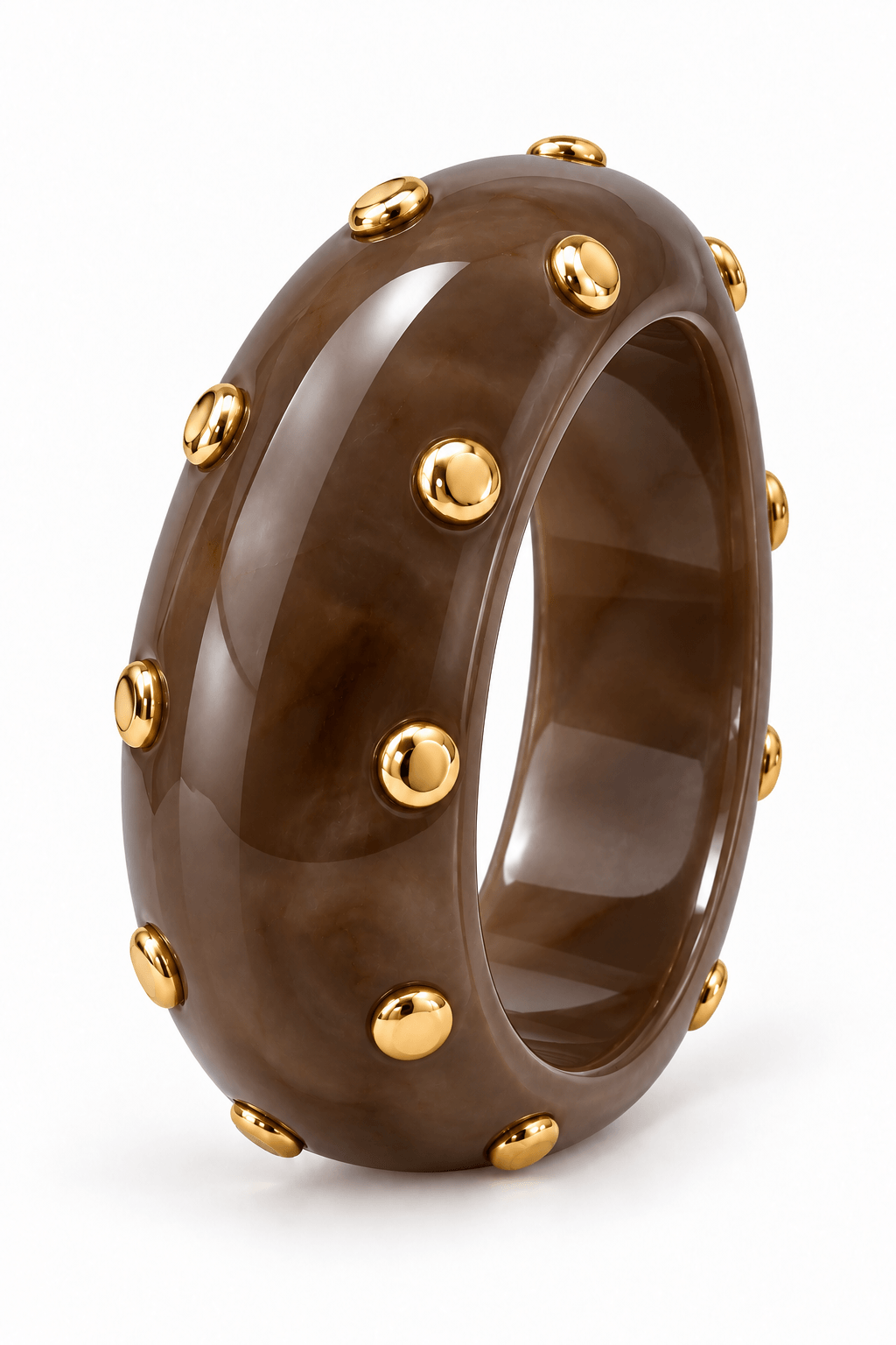 Brazalete de resina café con detalles dorados