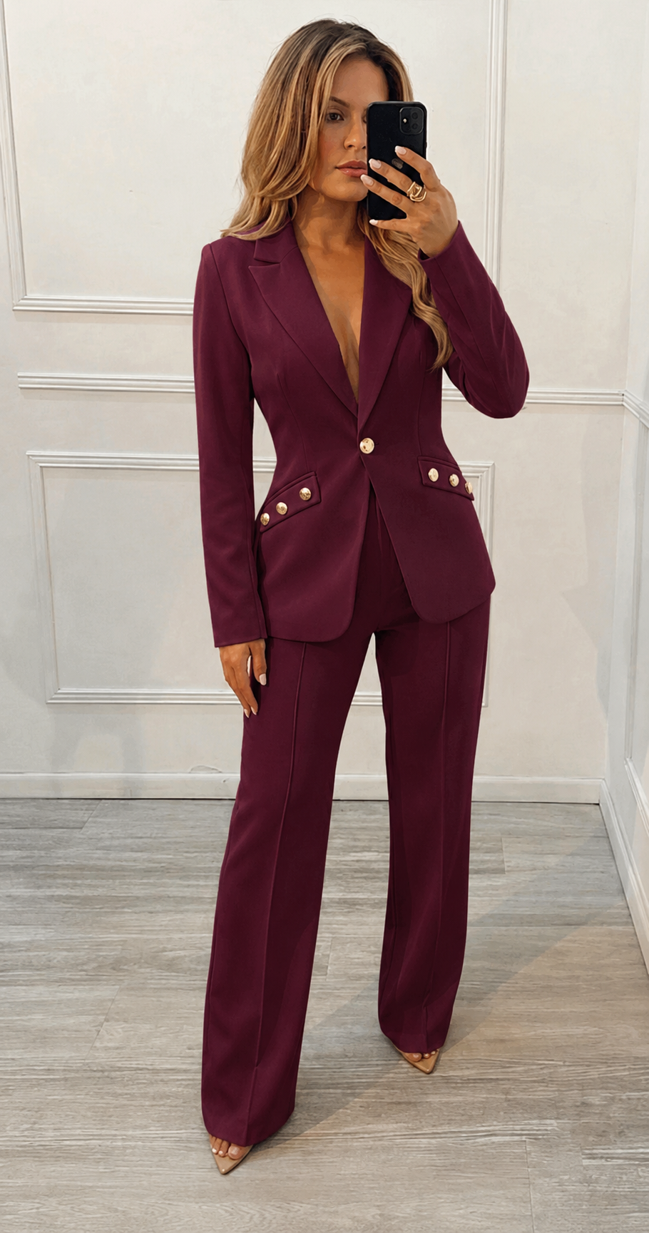 Set burdeos (Blazer y pantalón) tela stretch