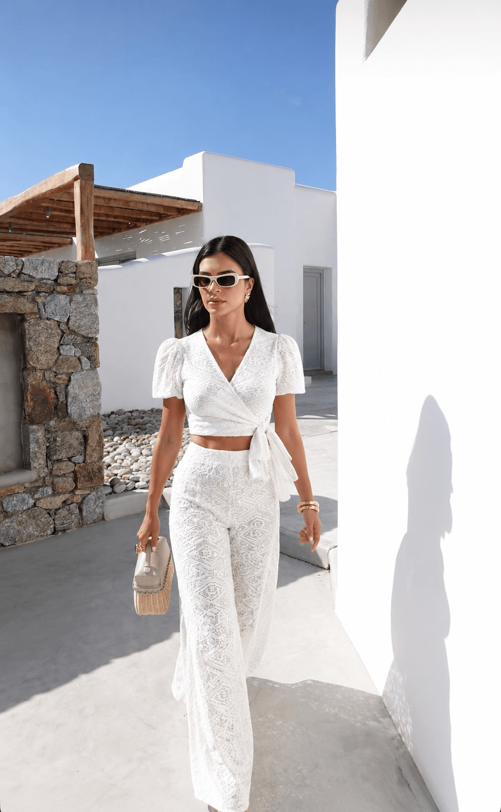 Set Pantalón + Top de Encaje · Blanco