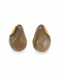Aretes grises tipo gota en resina con marco dorado