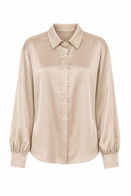 Blusa Camisera Satín · Beige