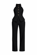 Set Negro chaleco pantalón botones dorados