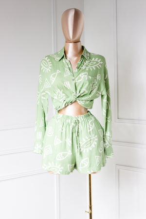 Set de Lino verde estampado