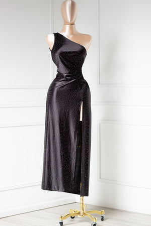 Vestido negro de brillos velvet largo