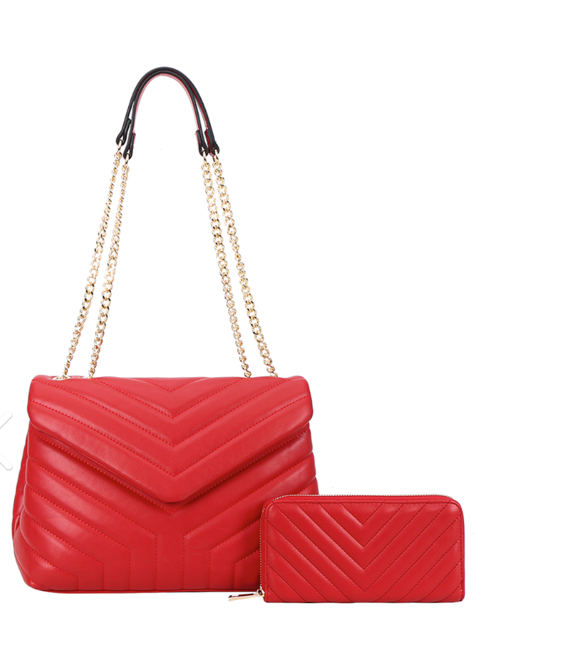 Set de bolso y billetera rojo