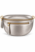 Bolso Plateado doble Zipper tipo canguro