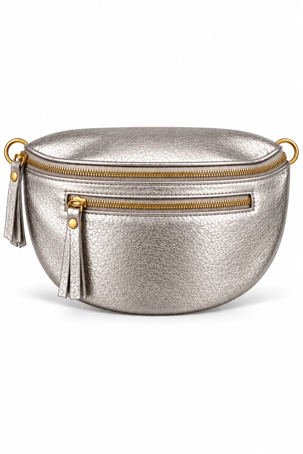 Bolso Plateado doble Zipper tipo canguro