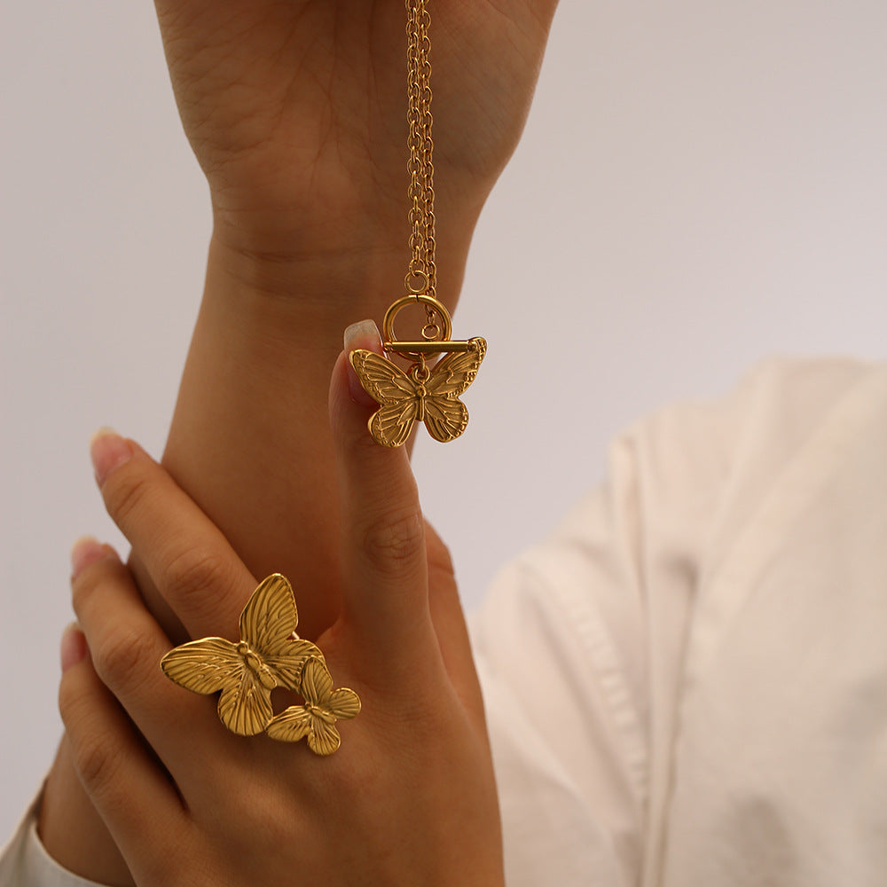 Collar Pendientes Anillos Mariposa