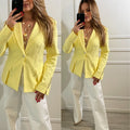 Blazer amarillo detalle en mangas - BZ8647-AMS