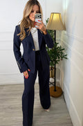 Blazer Azul Marino detalle en mangas - BZ8647-AZS