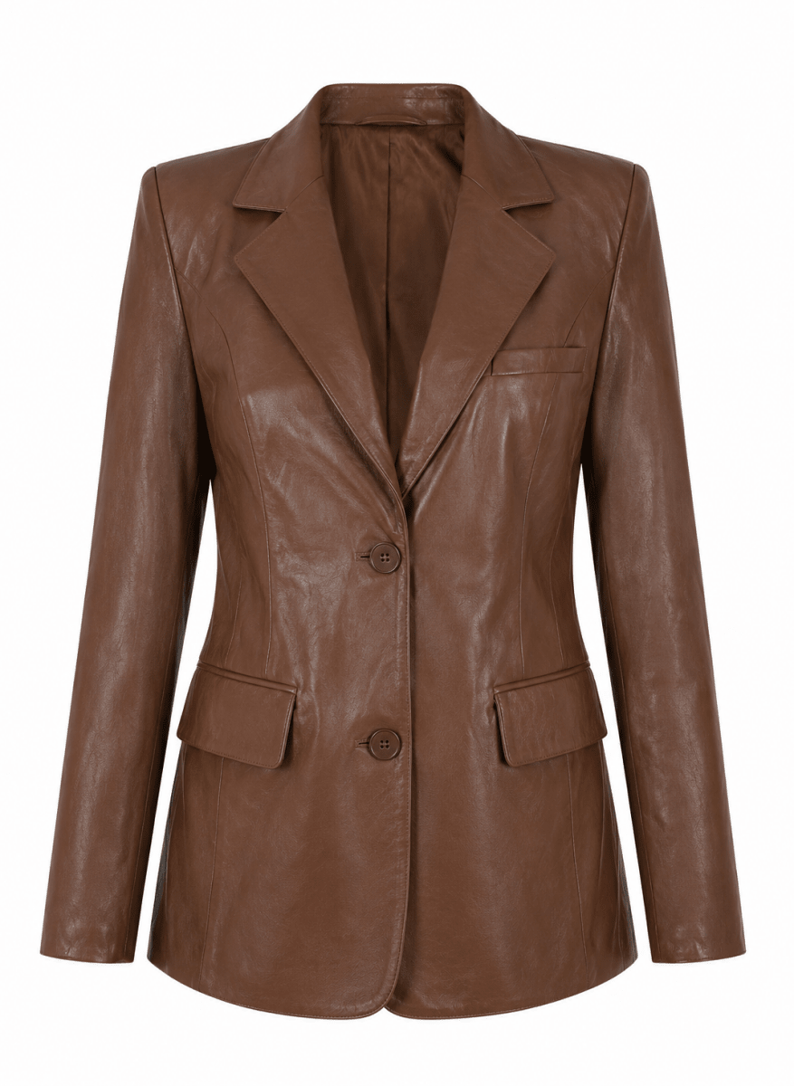 Blazer Café cuerina corte oversized - BZ5340-CAS