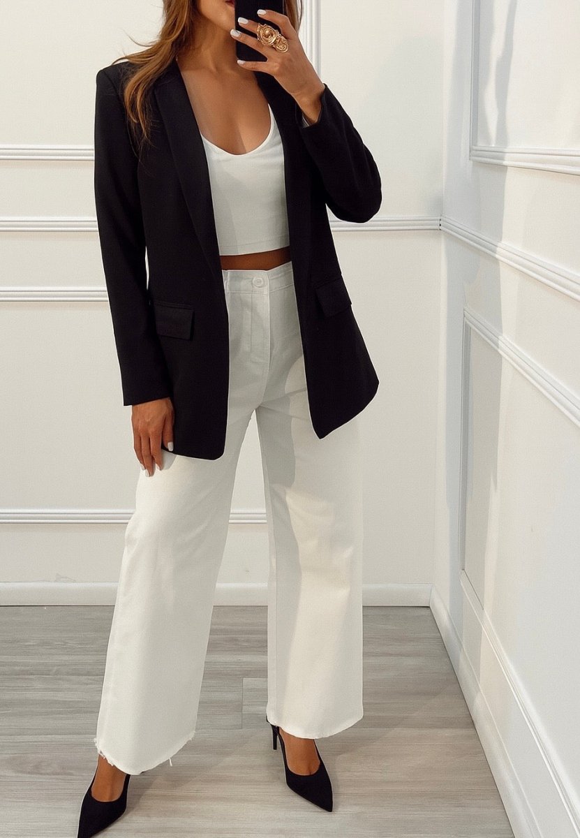 Blazer negro manga fruncida - BZ6408-NES