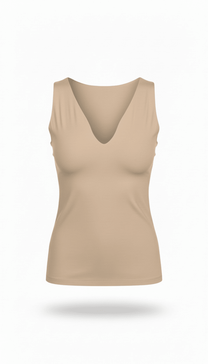 Blusa Beige cuello V sin mangas - BL0803-BSM