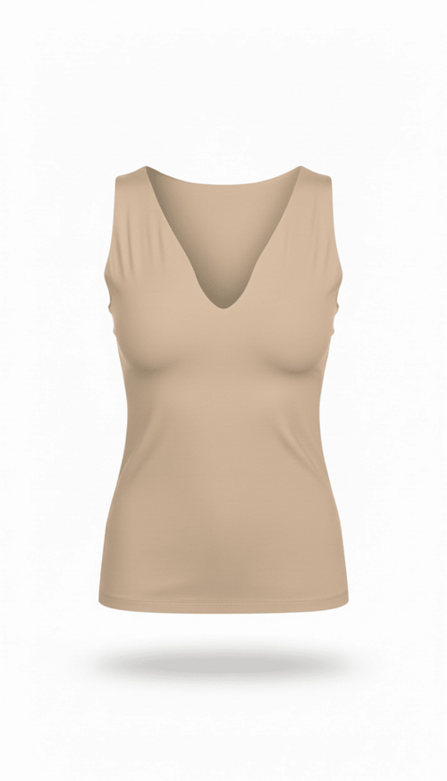 Blusa Beige cuello V sin mangas - BL0803-BSM