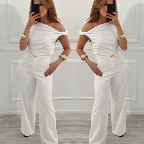 Blusa Blanca asimétrica lycra fría - BL3907-BLS