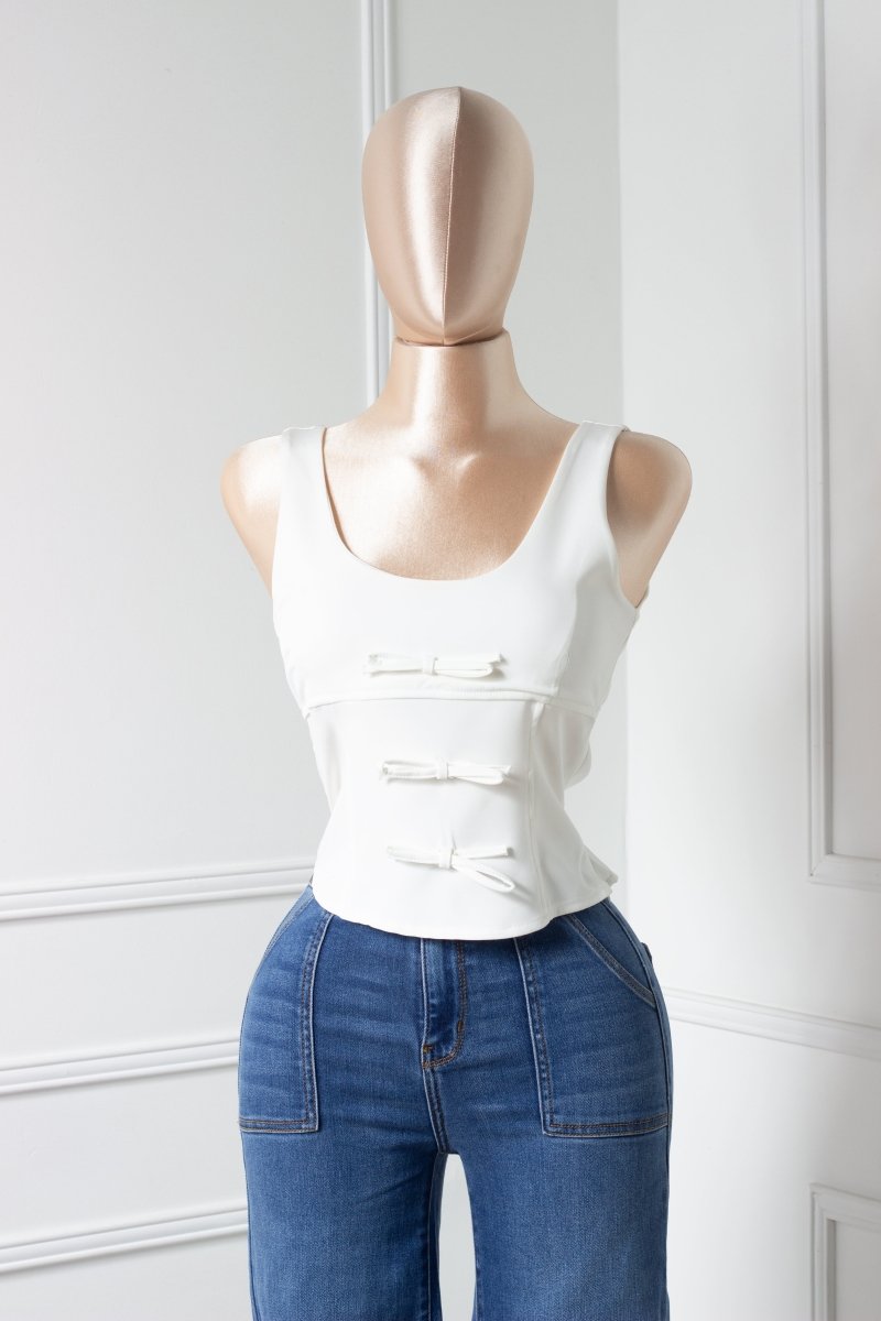 Blusa Blanca básica con lazo - BL1220-BLS