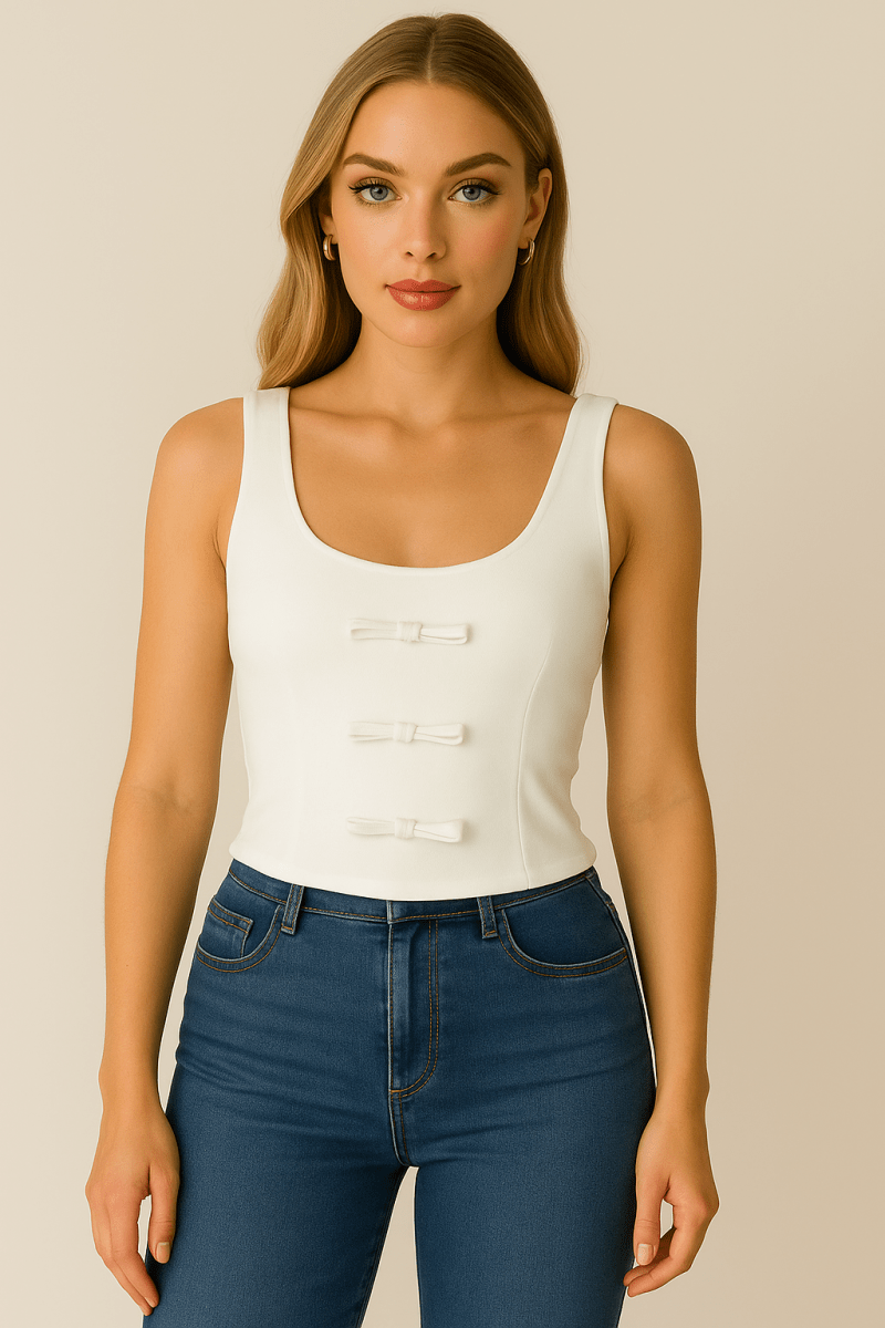 Blusa Blanca básica con lazo - BL1220-BLS