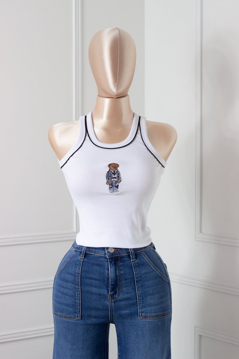 Blusa blanca básica con Oso - BL7238-BLU
