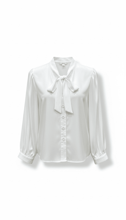 Blusa Blanca camisera lazo al cuello - BL9892-BLS