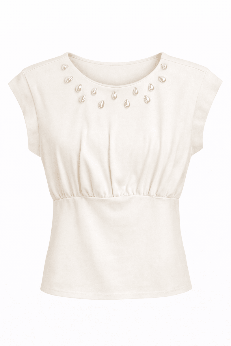 Blusa Blanca con pedrería en cuello - BL0624-BLS