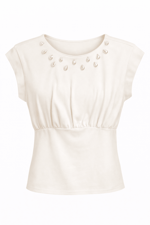 Blusa Blanca con pedrería en cuello - BL0624-BLS