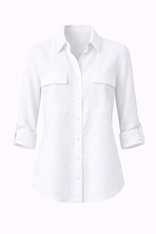 Blusa Blanca oversized con bolsas manga tres cuartos - BL0394-BLS