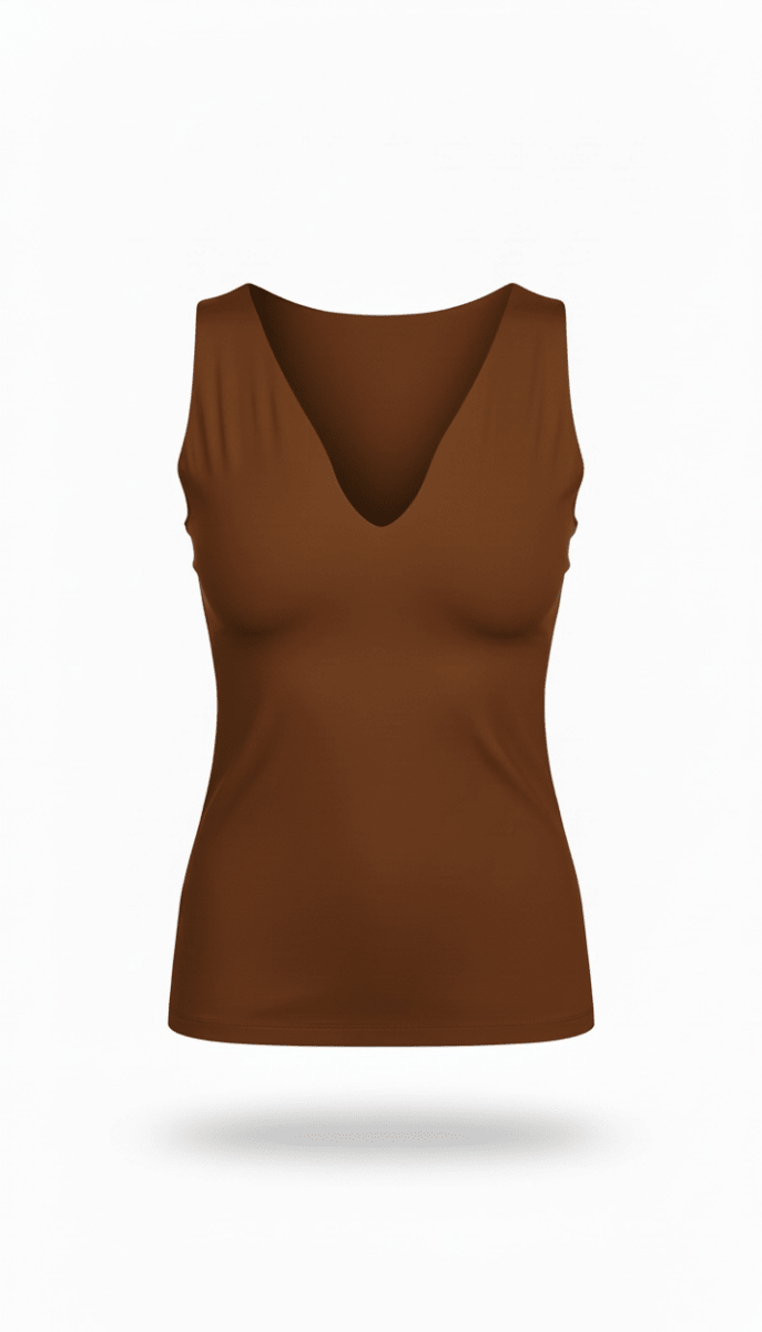 Blusa Café cuello V sin mangas - BL0803-CSM