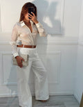 Blusa camisera satinada beige - BL3172-BES