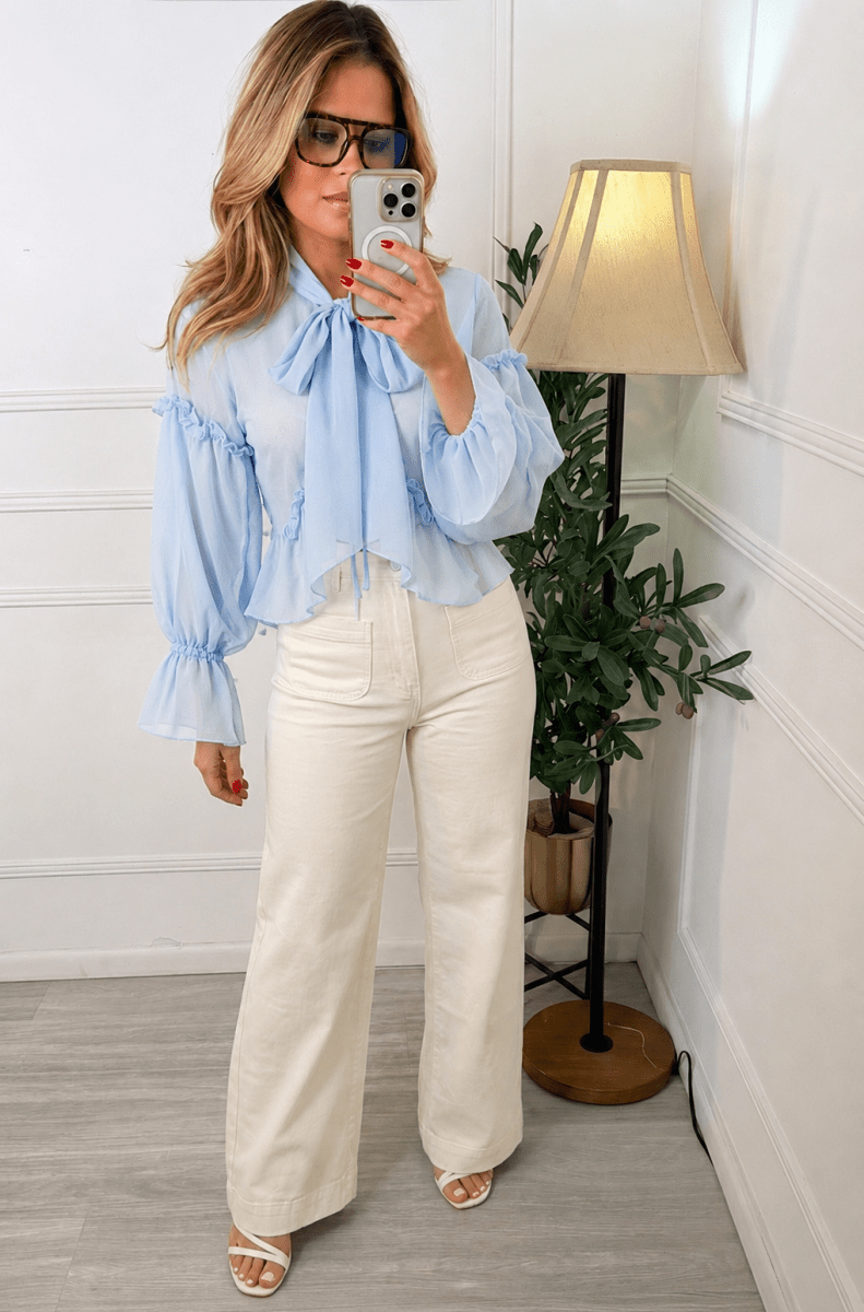 Blusa Celeste abierta manga larga con cordón - BL8836-S