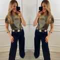 Blusa Dorada manga corta - BL3430-DOS