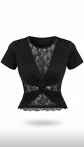 Blusa negra mesh cruzada - BL3158-NES