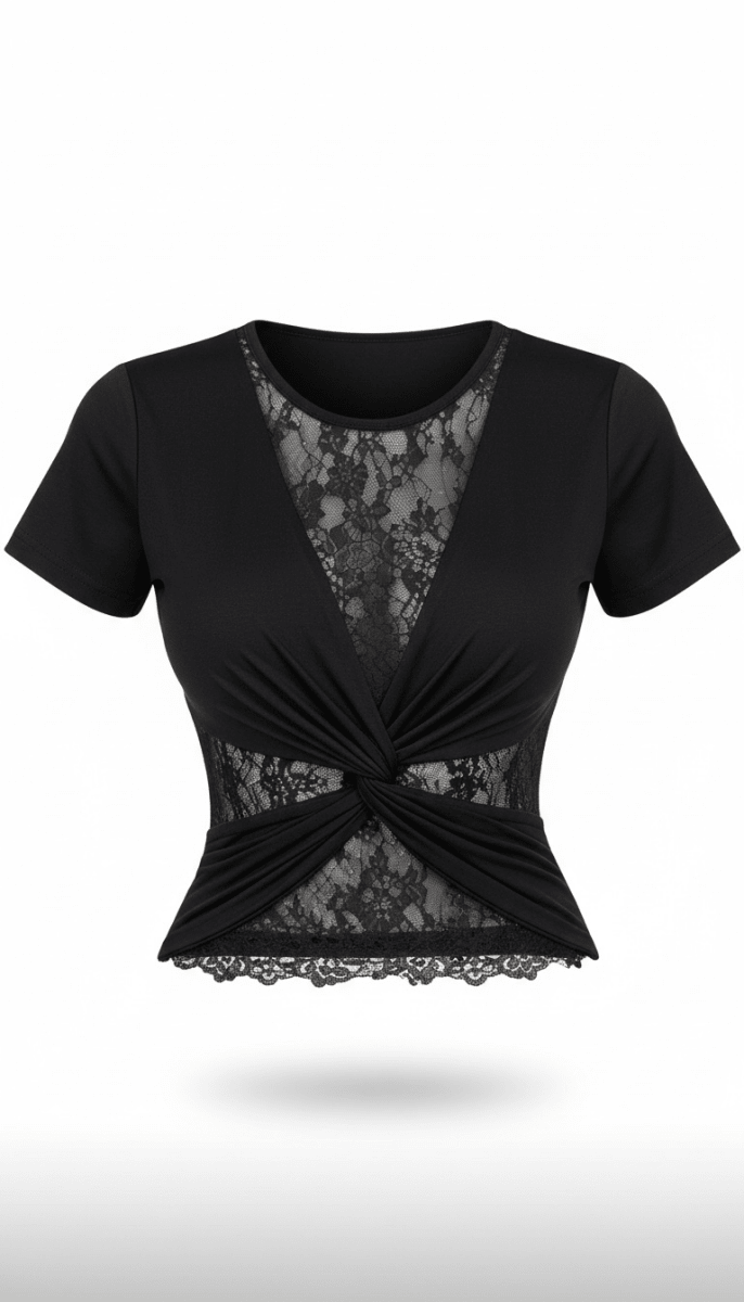 Blusa negra mesh cruzada - BL3158-NES