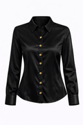 Blusa Negra Satín botones - BL0384-NES