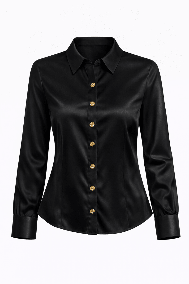 Blusa Negra Satín botones - BL0384-NES
