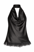 Blusa satén negra encaje - BL4156-S
