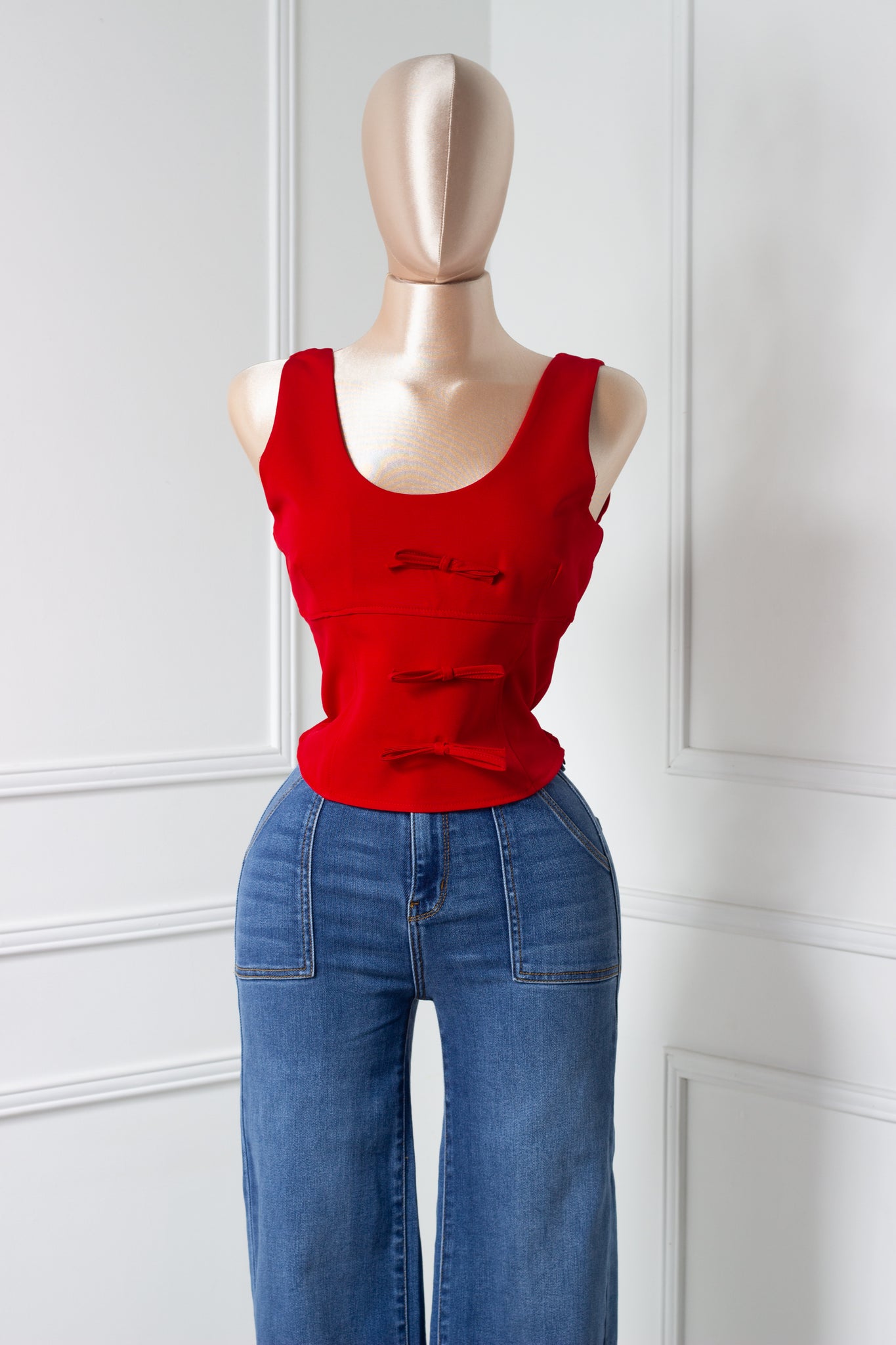 Blusa Roja básica con lazo