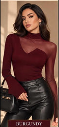 Blusa Burgundy con manga Mesh