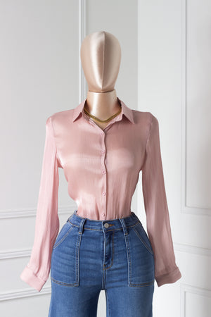 Blusa camisera brillante rosa