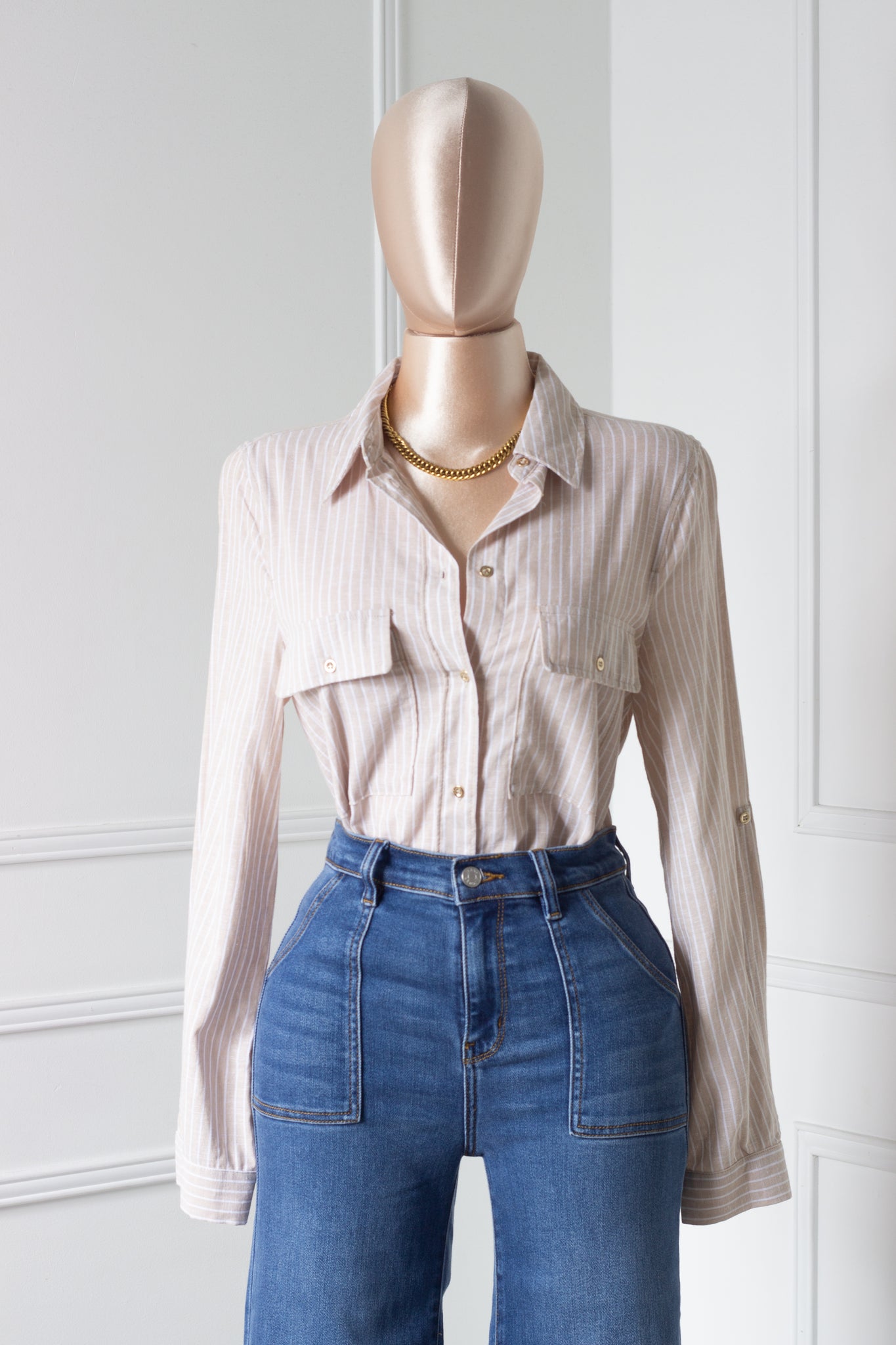 Blusa camisera de algodón khaki