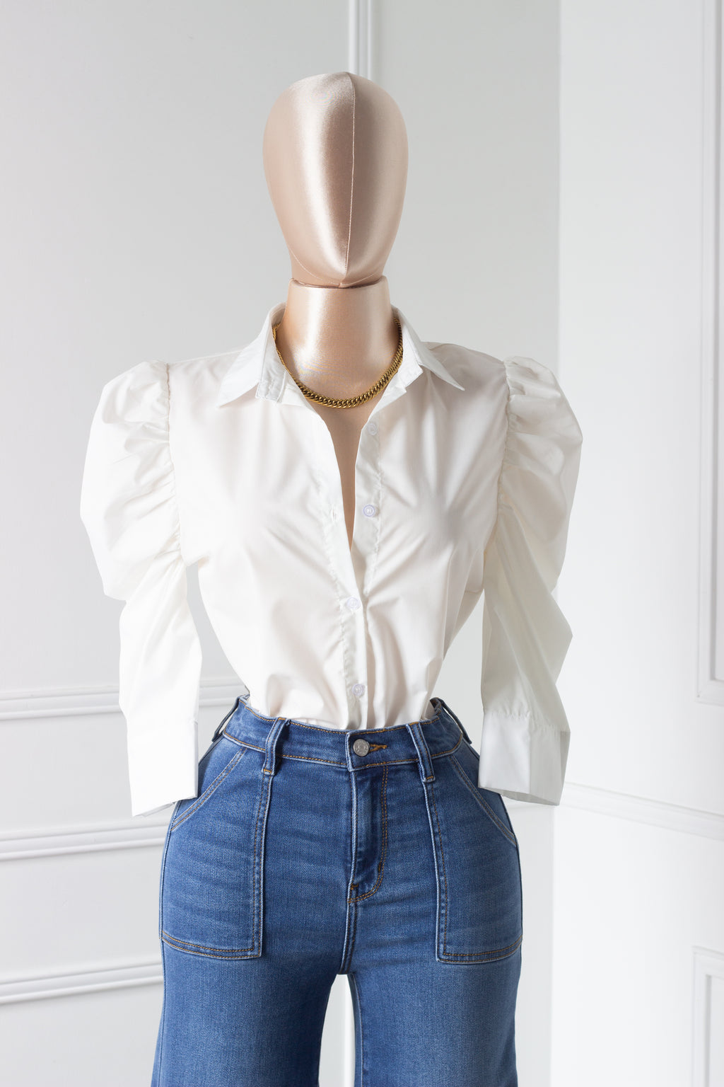 Blusa manga bombacha blanca
